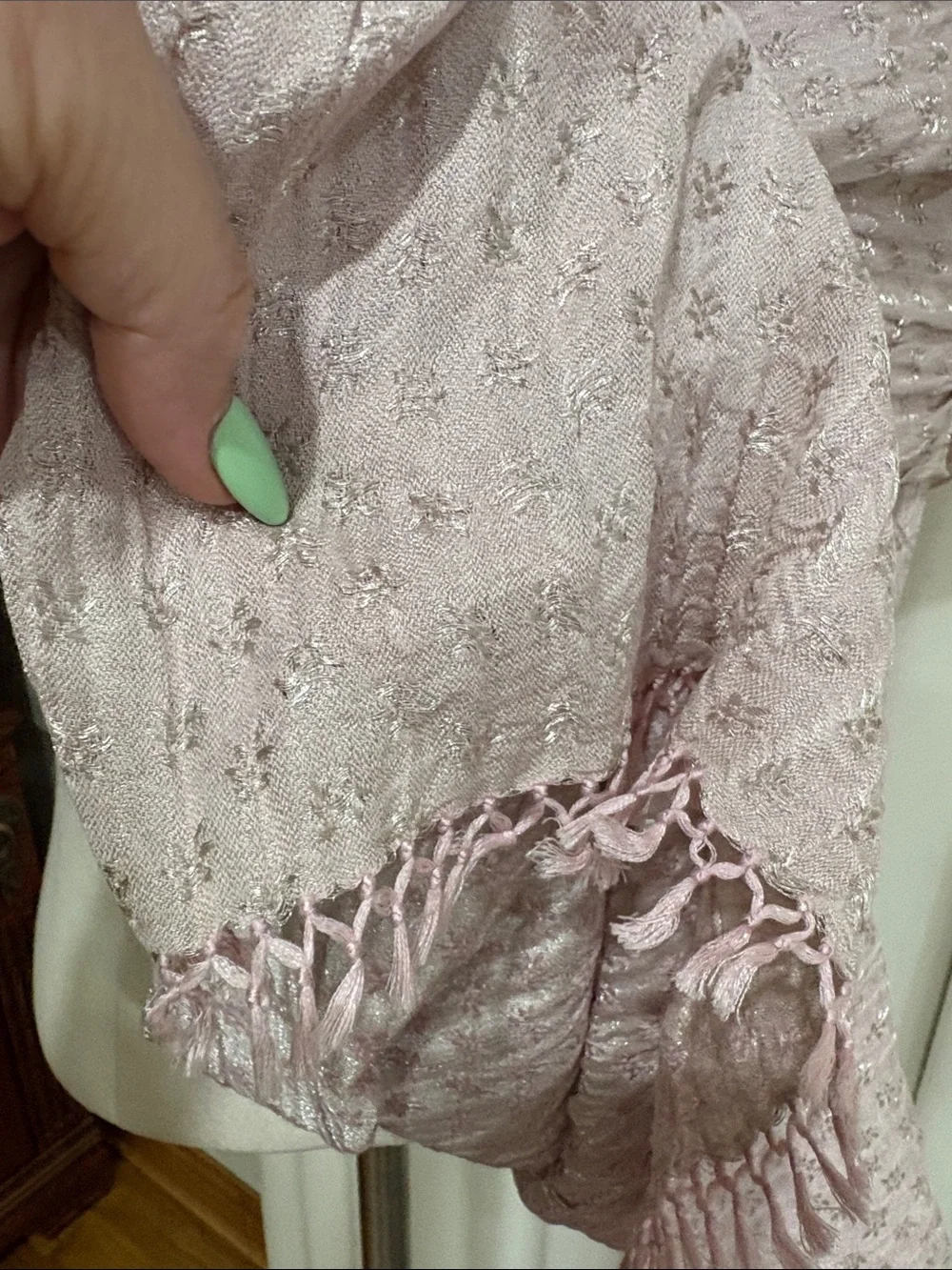 Vintage Bajra handmade 100% SILK Light Pink Scarf - Lightweight Textured Wrap